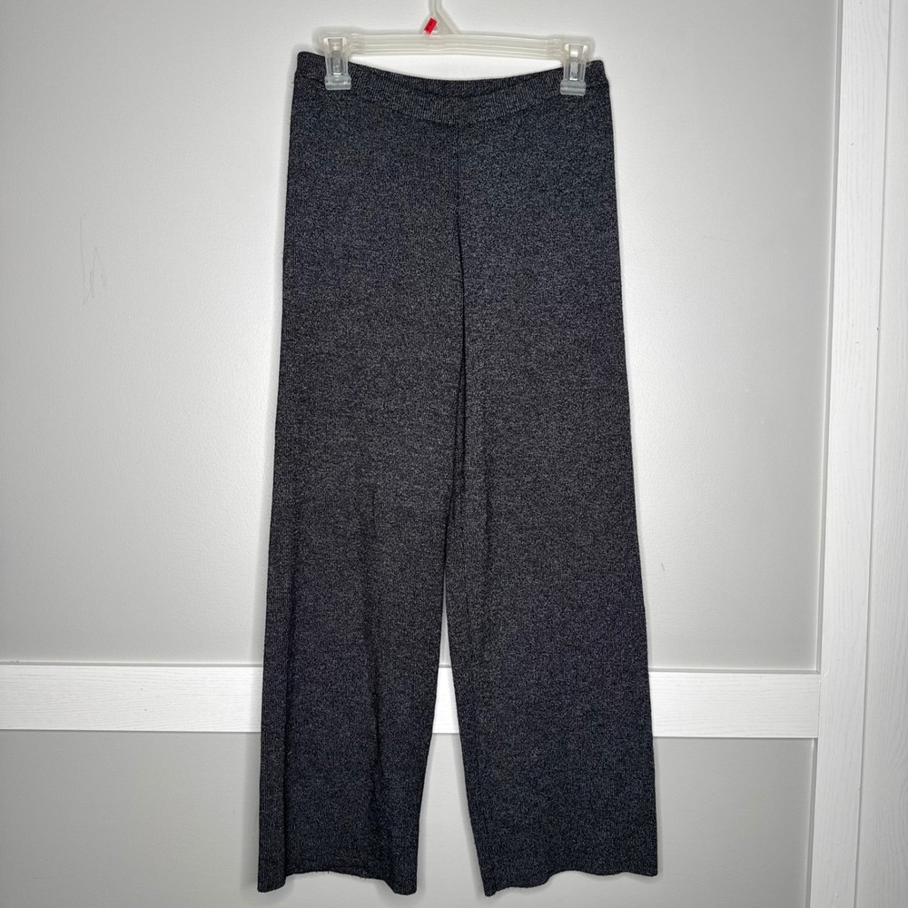 Norton Petites Studio Knit Pants Womens PS Gray Elastic Waist Wide Leg Stretch